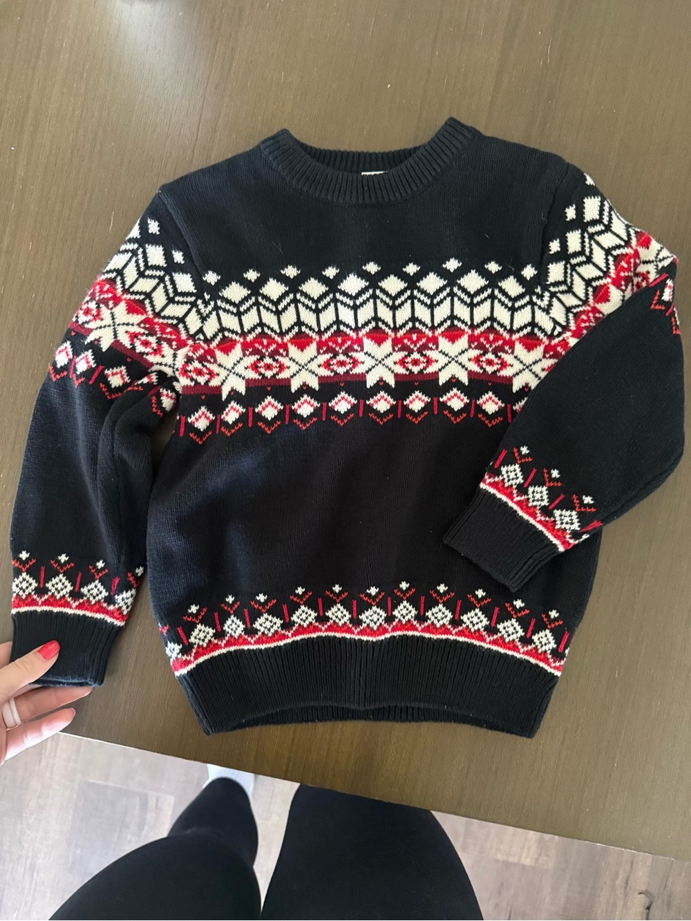 Hanna Andersson Black Sweater with Red & White Fair Isle